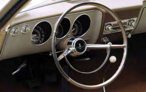 The Corvair was an early GM entry in the compact market, but the hooded gauges, floor shifter and overall look of the dashboard suggest that Chevrolet wasn’t thinking “economy car.”