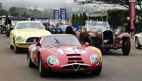 Vintage cars take part in the traditional 17-mile Tour d’Elegance prior to the Pebble Beach event.