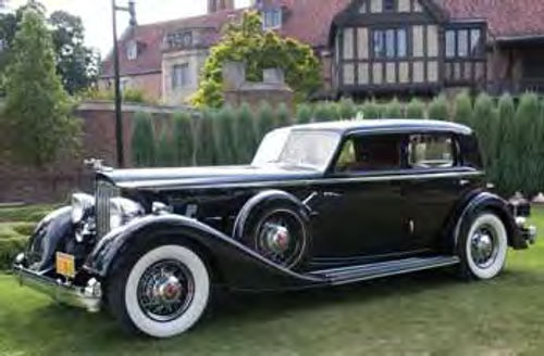 1934 Packard V-12 Sport Sedan by Dietrich was named Best of Show—American. That’s Meadow Brook Hall behind the Packard.