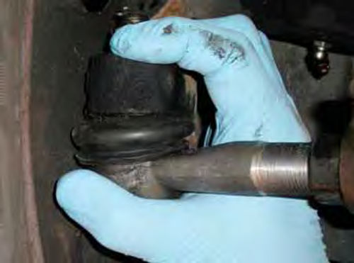 Photo 5. If you are able to compress the tie rod joint with hand pressure, it needs to be replaced.