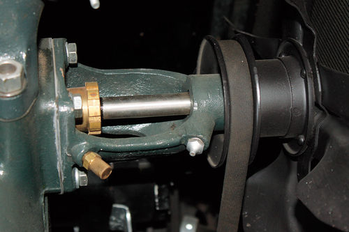 Photo 16. Water Pump from a Model A Ford: When the shaft moves in and out, like 1/4-inch, this indicates either the impeller back end is eroded off and/or the cylinder head boss casting inside the head is eroded out. This results in less coolant flow.