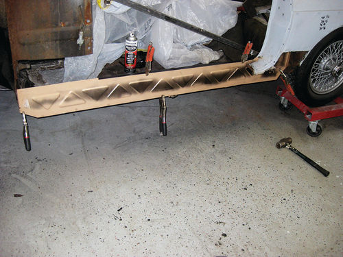 The inner rocker panel is the next piece of the puzzle and can be seen here clamped into place ready for welding.