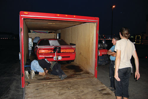 After several long evening sessions of working on the cars they were loaded on the trailers for transport to the salt flats. Students had to pay travel expenses out of their own pockets.