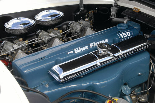 It’s a Blue Flame six, all right, but multiple carburetion is the immediate hint that the Corvette’s engine isn’t quite the same as other Chevy sixes of the time.