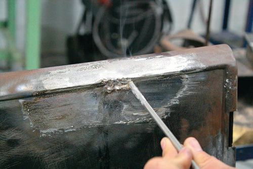 We followed similar steps to apply lead-free solder as conventional solder—tin the surface and melt the stick in place.