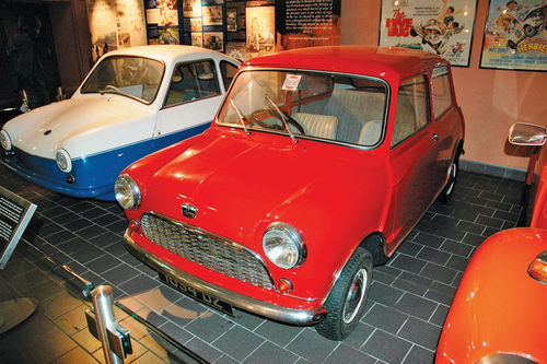 The Austin Mini is surely among the most popular of vintage vehicles in Ireland. This one, at the Ulster Transport Museum, is flanked by a Volkswagen Beetle and a Noble bubble car, built by the Short Aircraft Corp. in Belfast.