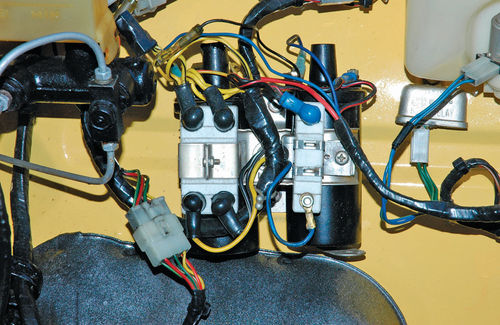 Dual coils. Keeping track of the numerous components involved here was as much work as the restoration itself.