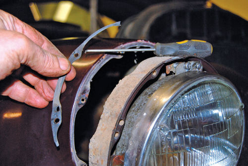 10. The thin gaskets between the headlight and fender are 60+ years old and break easily