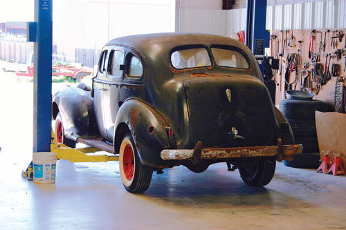 After removing the interior and decades of debris from his ’40 Packard, Bates delivered his project car to a local restoration shop.