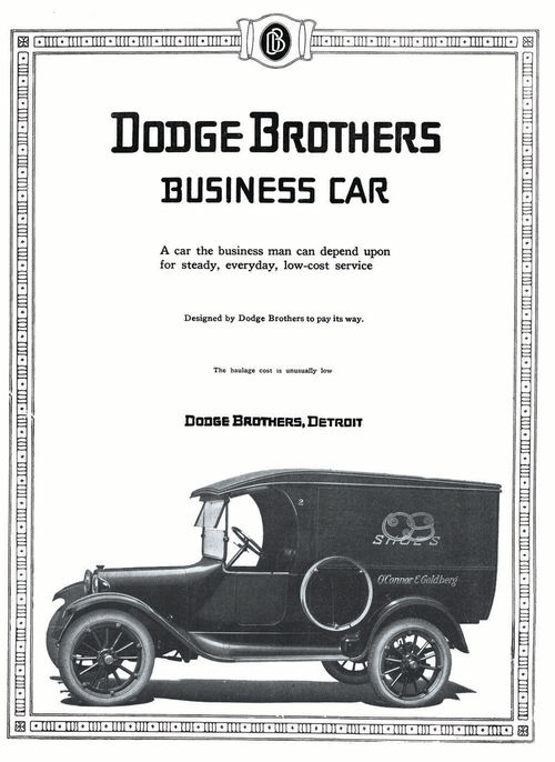 This 1918 ad for Dodge Brothers business cars shows the panelside commercial vehicle, which was essentially a van body mounted on a standard car chassis.