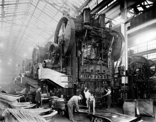 Dodge Main was one of the most advanced automobile factories of its time, as evidenced by the huge presses used to stamp out body parts.