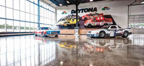 NASCAR vehicles from 1974 through 2000 along with the museum’s “Daytona” banked track.