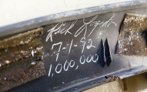 One of the many autographs from the assembly workers who built the car 23 years ago.