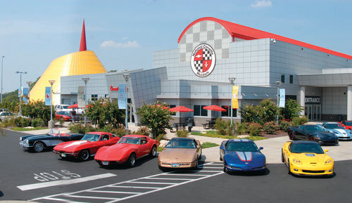 The National Corvette Museum in Bowling Green, Kentucky. The yellow building to the left is the Skydome where the sinkhole occurred.