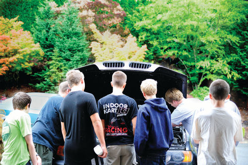 Boy Scouts gathered to learn about Automobiles