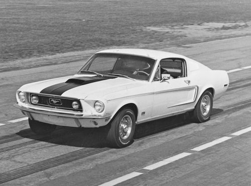 Pre-production ’68 Mustang 428 Cobra Jet being tested at the Dearborn Proving Ground