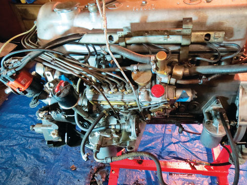 The engine during the cleanup. Note the tarp underneath.