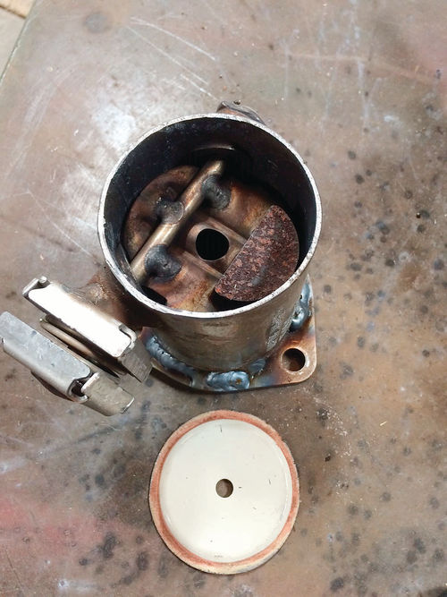 This is the first attempt with the Chevy exhaust inline butterfly valve and the jam jar lid ready to attach.