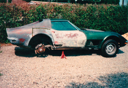 Shown here partially reassembled, the feature car needed help when its current owner found it. The marks above the rear wheelwell, though, are lines on the photograph.