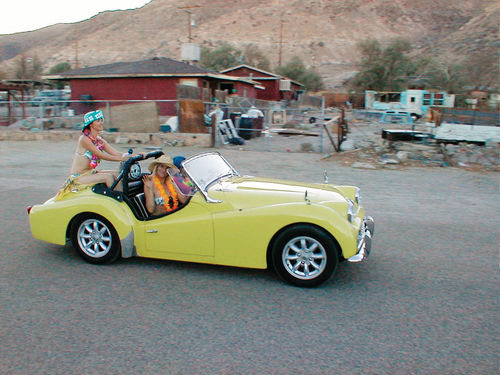 Cruising the streets of Trona as the cameras rolled.