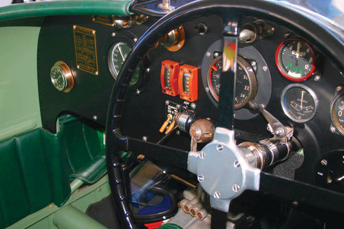 The Riley special’s dash is all business and a thing of beauty.