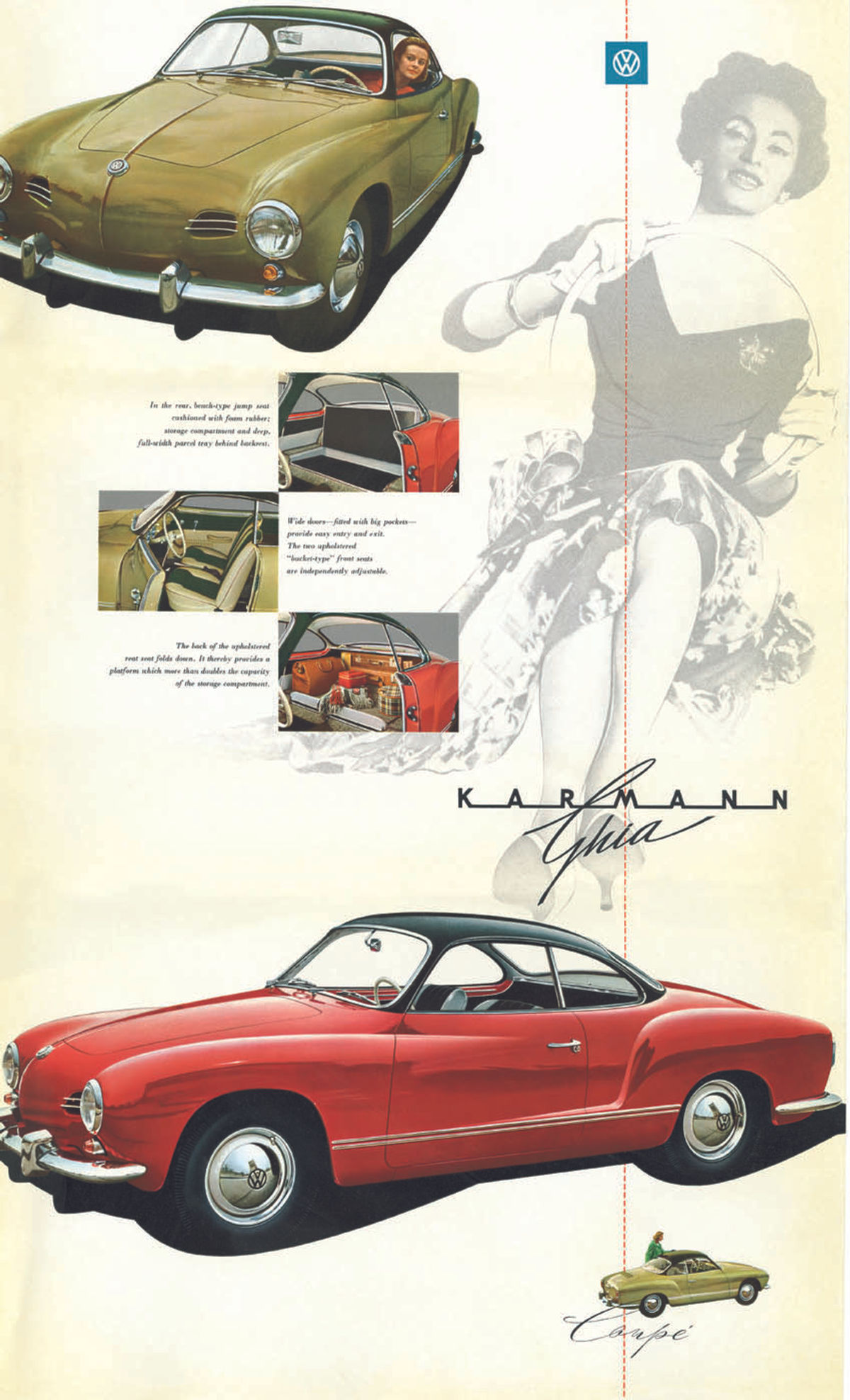 The 1957 Karmann Ghia was a very luxurious sports car for its day. It included upscale features and appointments such as special paint and a bright metal horn ring designed just for the Ghia.