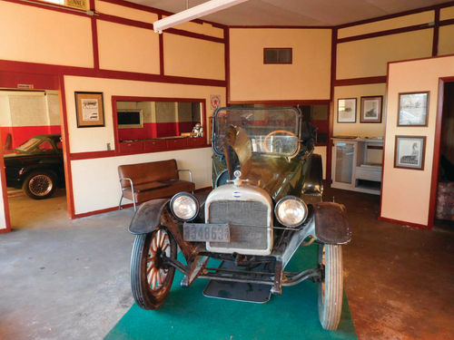 The showroom area is slowly being redecorated like an old dealership. At one time a brand-new Oakland was displayed much like this.