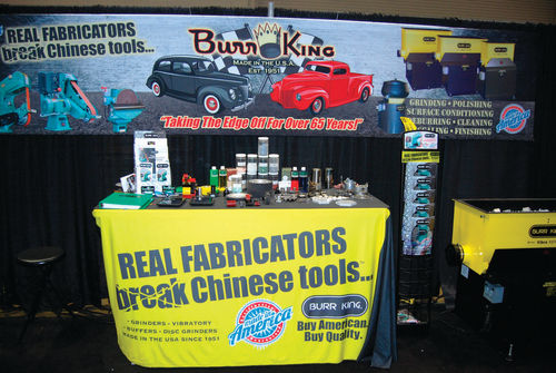 Burr King’s trade show signage features some attention-getting vintage vehicles along with emphasis on the fact that their products are American-made and there’s a less-than-subtle swipe at certain competitors.