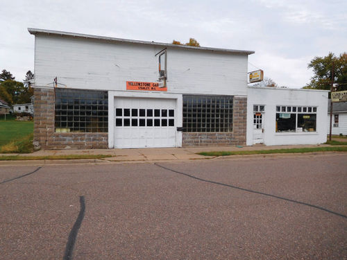 The old Yellowstone Garage in Stanley, Wisconsin.