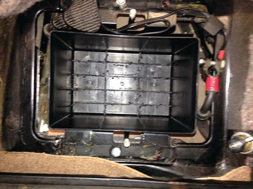 A brandnew Group 2 battery case that has had the inte - rior modified to accept a modern 6-volt Optima.