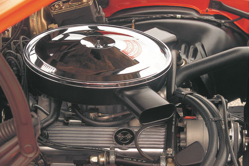 Dual snorkels on the air cleaner assembly were an effort to reduce induction noise under heavy throttle.