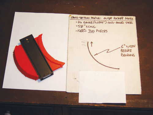 This profile gauge helped to create a drawing for the metal shop to use in rolling the shape of the rockers.