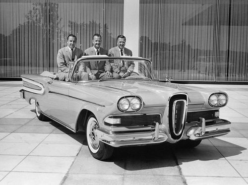 This Ford Motor Co. publicity photo demonstrates some of the differences between the 1958 model shown here and the ’59 wagon on these pages.