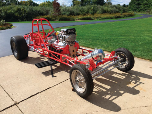 An authentic recreation of the original chassis was built to carry the 1970 Camaro fiberglass body. The engine seen here is a dummy; the real one was in process at the time.