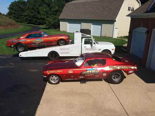 The ’68 Camaro is on one of the ramp truck haulers used by the Harrell team decades ago.