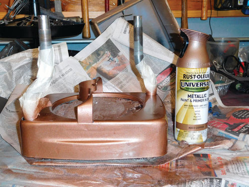 Rust-Oleum Aged Copper paint was used on the heater housing parts. The Universal Advanced Formula metallic paint and primer in one worked well.