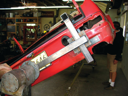 The Affinity Imports rotisserie seen from the rear in 2012 during disassembly.