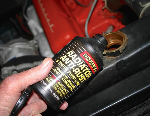 With earlier cars that have cast iron blocks that were made for water only, don’t add coolant. Instead, fill them with water and a can of rust inhibitor.