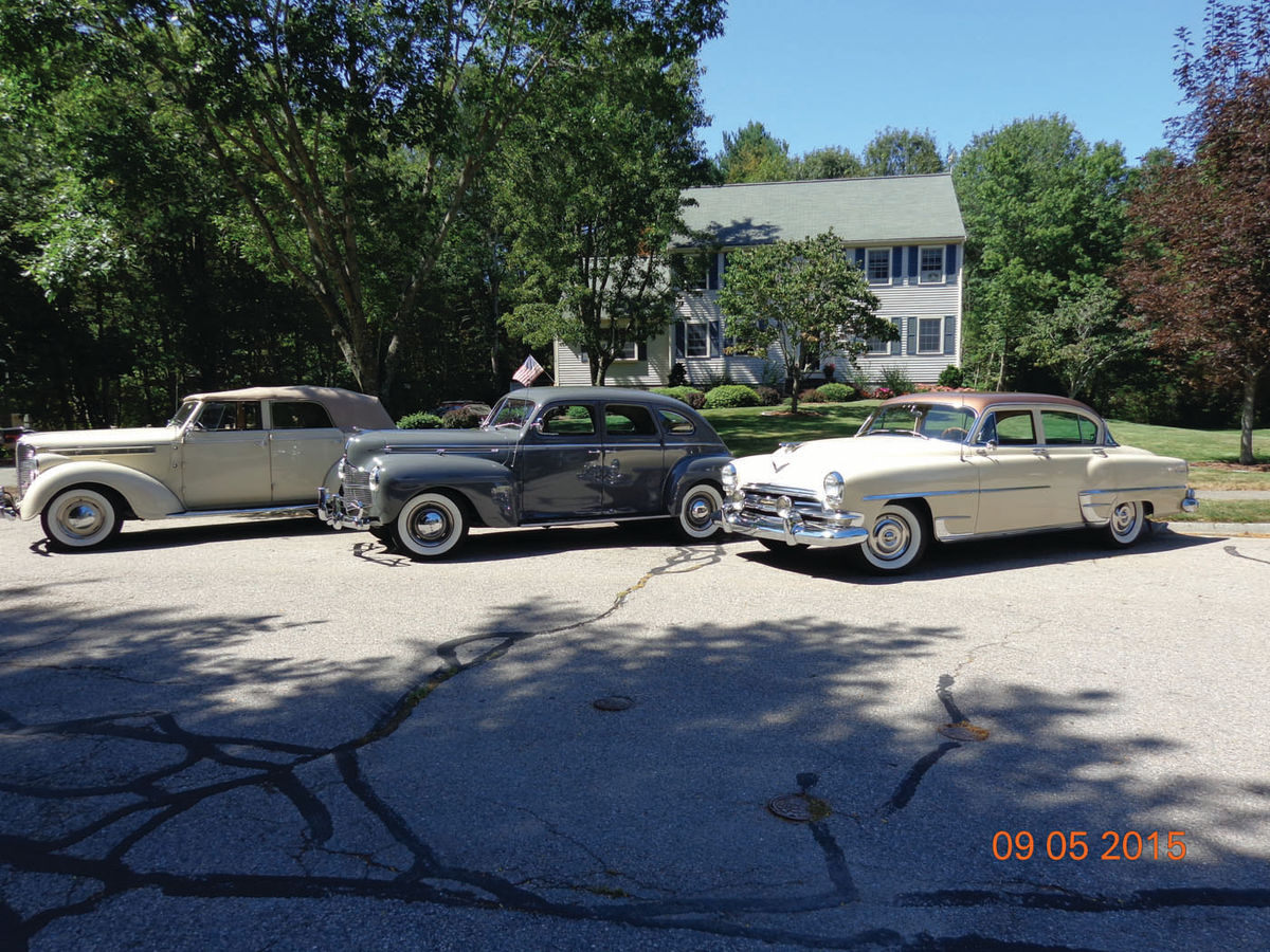 Pictured below: David Zimmerman’s vintage Mopar collection includes (left to right), a 1938 Dodge Convertible Sedan, the 1940 Dodge seen on this page and a 1954 Chrysler New Yorker.