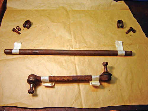 An old VW tie rod (top) will be shortened to fit the NSU as no replacement is available.
