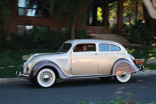 Fender skirts helped to cut down drag. The Chrysler eagle motif is echoed in the brightwork.