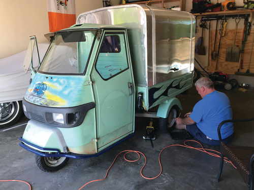 Jim Currid, Katie’s father and resident mechanic for Fizzolino, in the beginning stages of Fizzolino’s transformation.