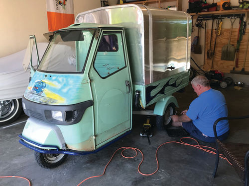 Jim Currid, Katie’s father and resident mechanic for Fizzolino, in the beginning stages of Fizzolino’s transformation.