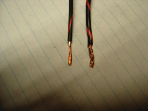 The smaller new wire that came from the supplier is on the left, vs. the original on the right.