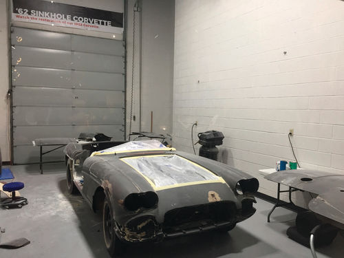 Here’s how the 1962 Corvette’s restoration looked on Nov. 2, 2017. Most of the damage the car suffered was to the front end.