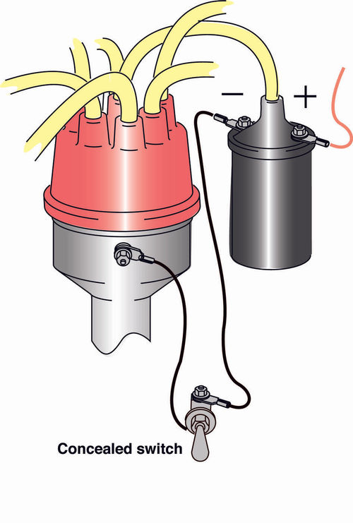 Hot rodders call them dizzy switches. Mount one in the negative wire from the coil and distributor and conceal it in, for example, the glove compartment.