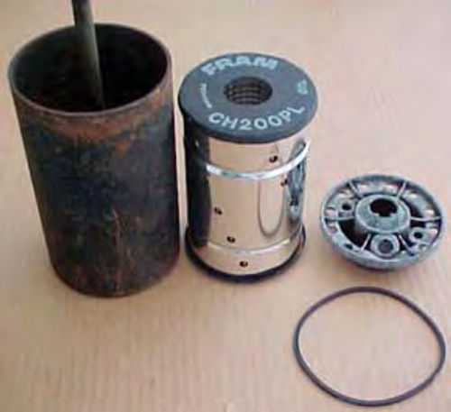 The components from a Chevy canister-type oil filter