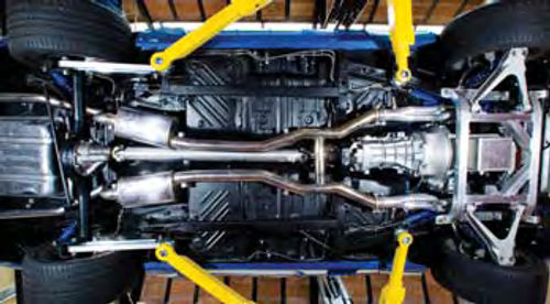 The undercarraige of a rebuilt XV musclecar