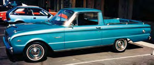 A turquoise 1963 Ford Falcon Ranchero shows off the look of the truck’s first generation.