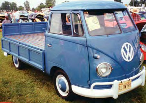 The split windshield on this 1961 Volkswagen Type II pickup scores points with collectors.